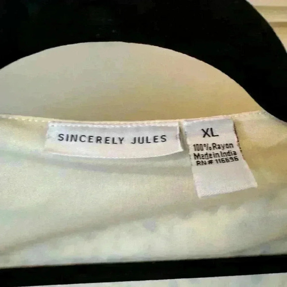 Sincerely Jules XL Sleeveless V-Neck Babydoll Dress Ivory Blue Print Boho Rayon - Picture 2 of 4